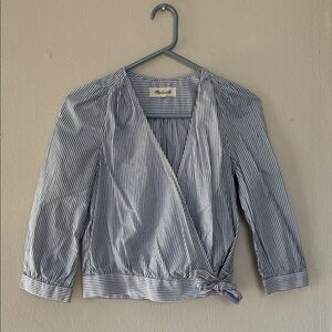 Madewell Navy Striped Wrap Blouse XS